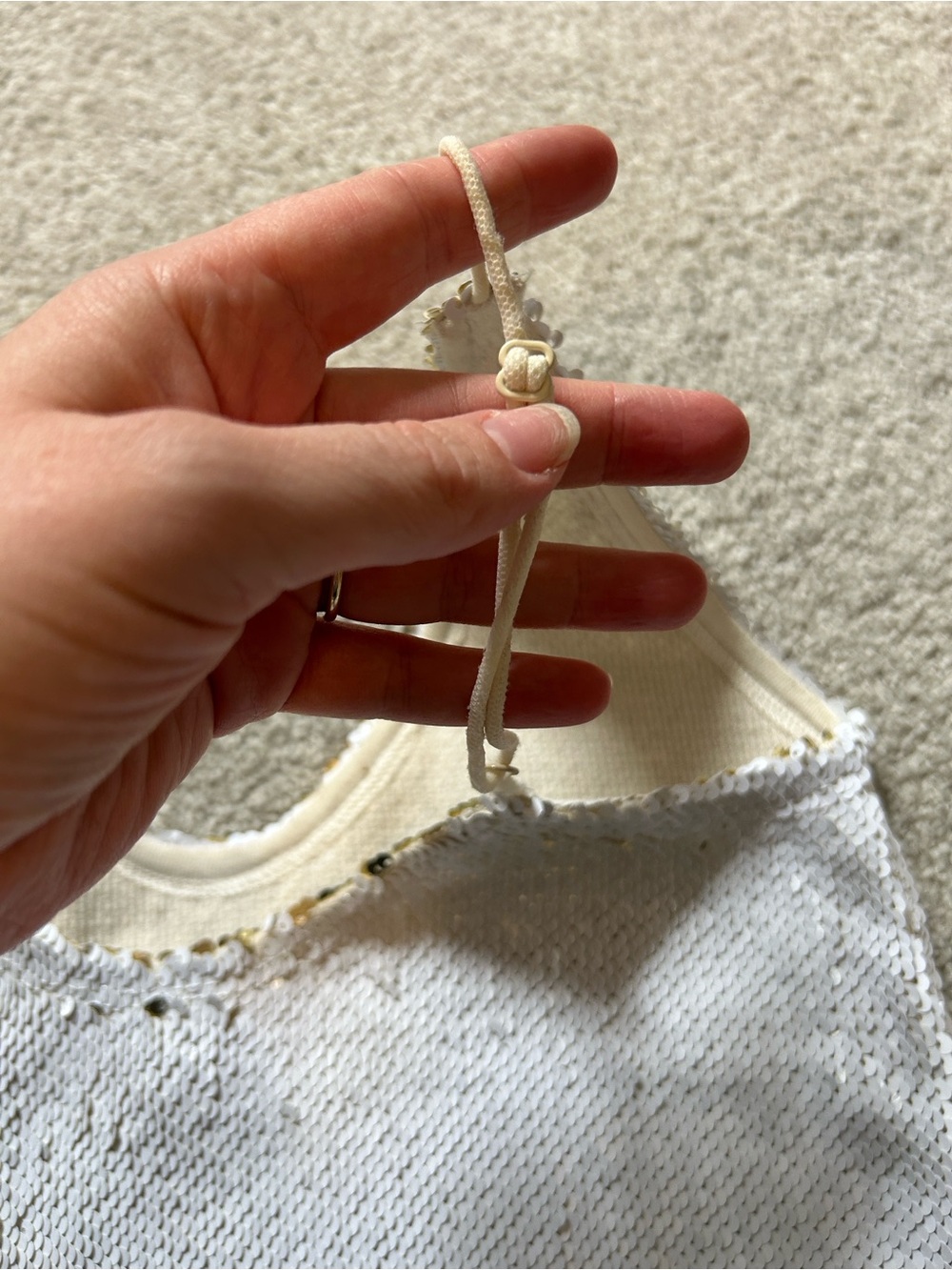 Intimately Free People White and Gold Flip Sequined Slip Dress Lace Trim Sz S - Picture 5 of 7